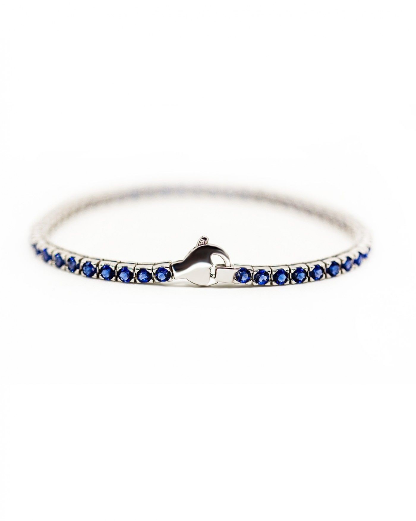 Bracciale tennis in argento rodiato con zirconi blu  - 2