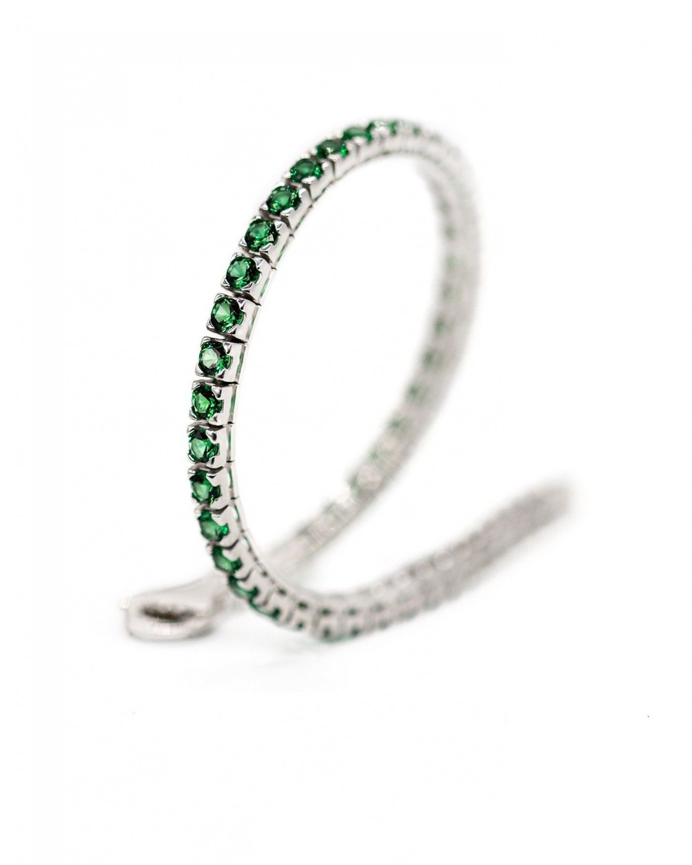 Srebrna rodowana bransoletka Tennis z zielonymi cyrkoniami  - 3