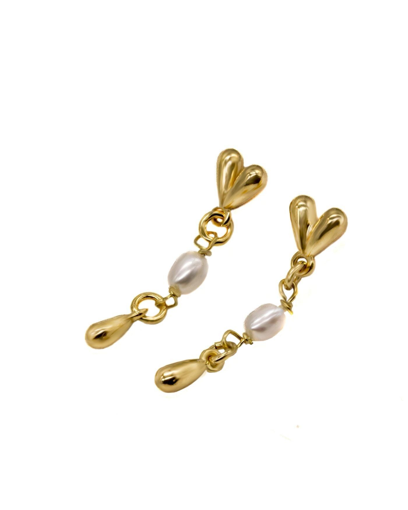 Wiszące kolczyki z pozłacanymi łezkami i naturalnymi perłami Fresh Water  - 2