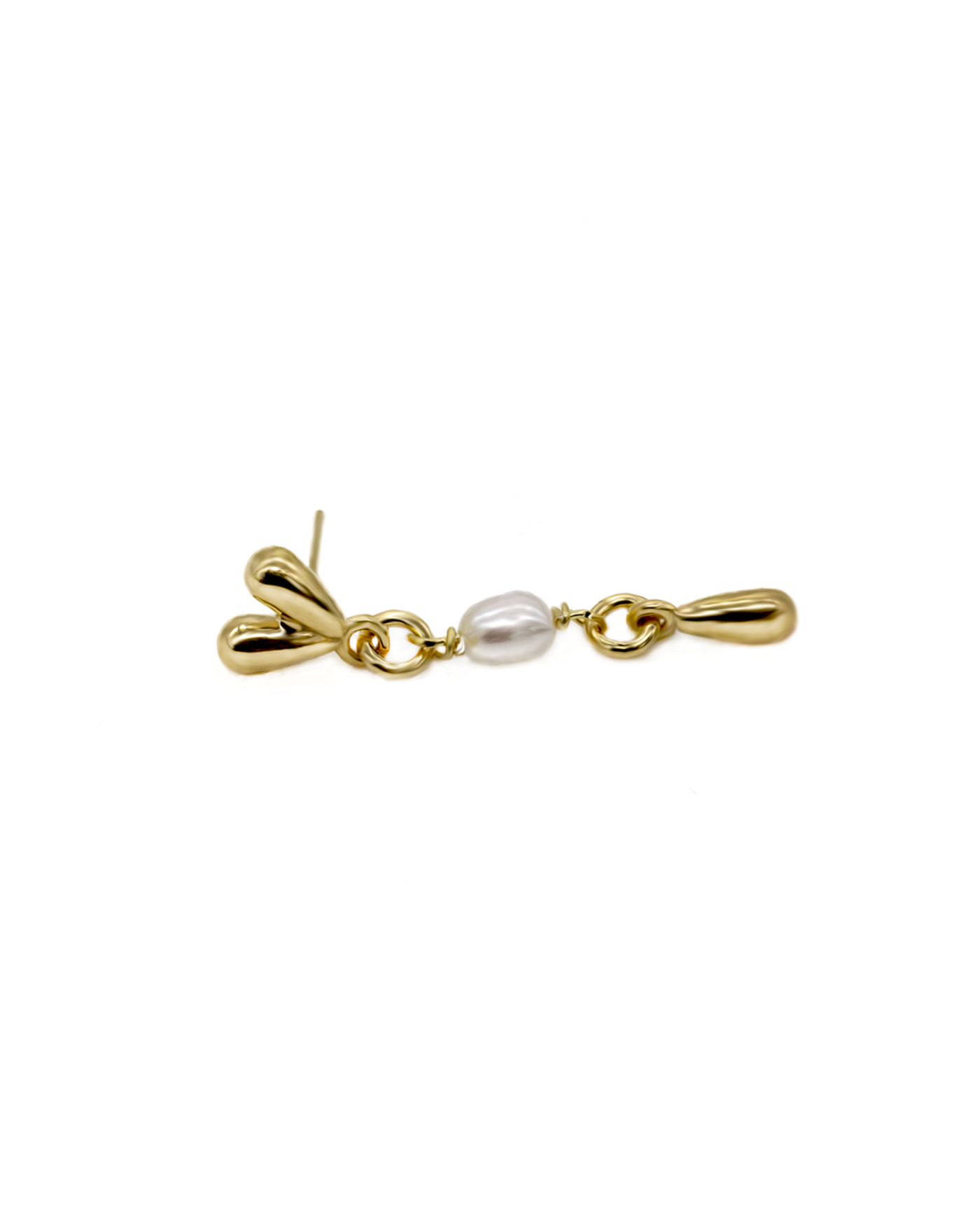 Hanging earrings with gilded teardrops and natural pearls Fresh Water  - 3