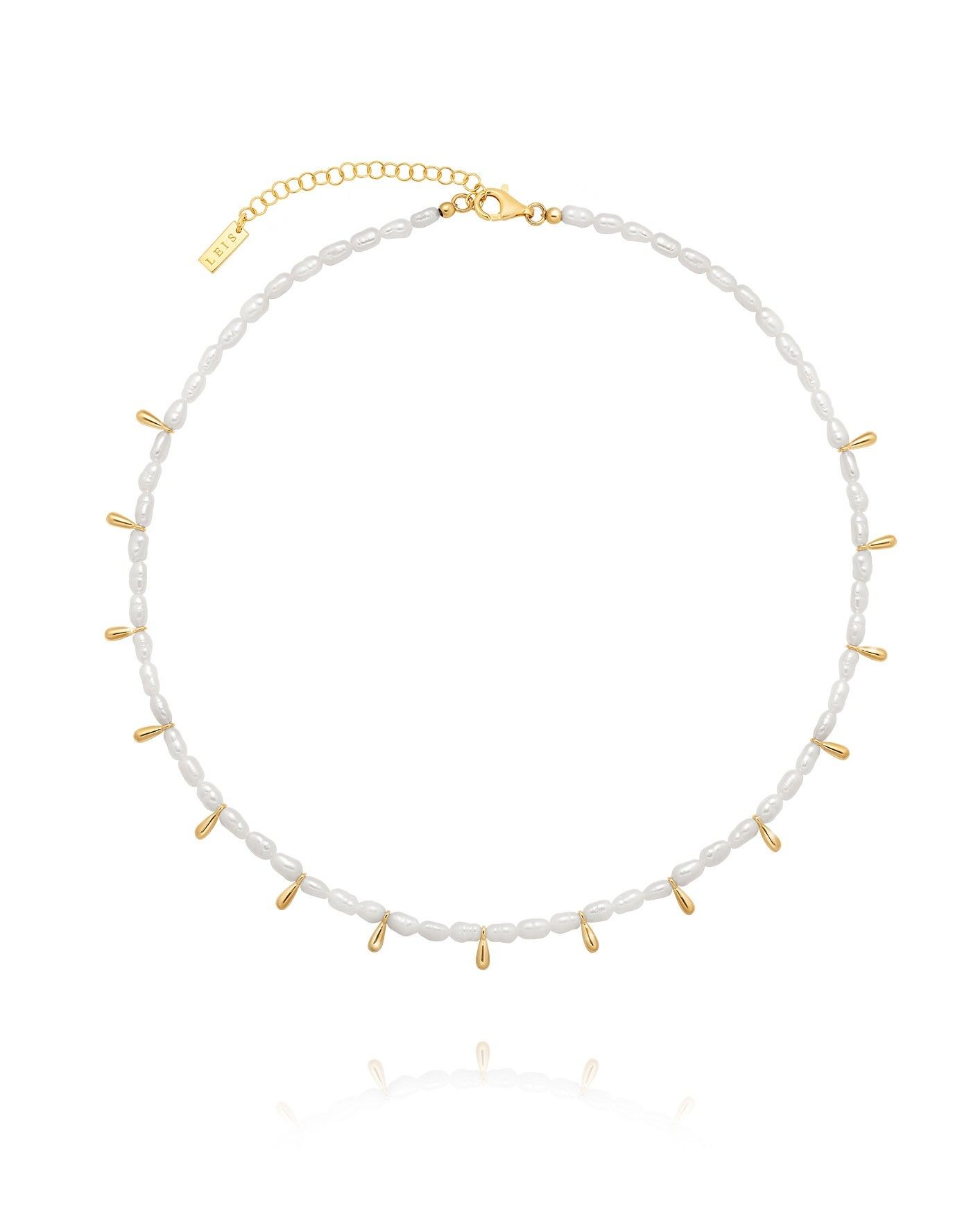 Necklace of natural pearls Fresh Water with gold-gilded teardrops  - 2