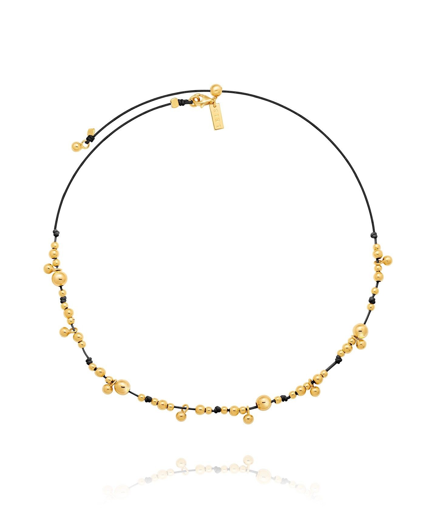 Necklace on black cord with gold-gilded beads  - 2