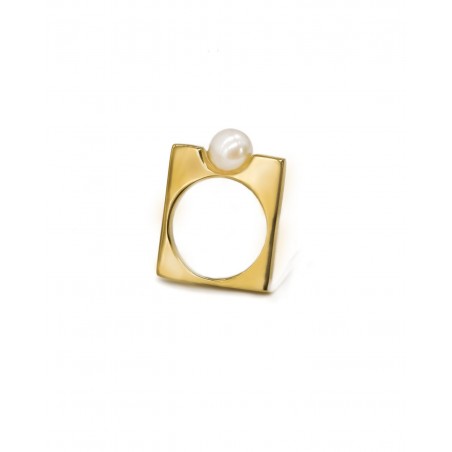 Gold-gilded ring with natural cultured pearl Fresh Water  - 3