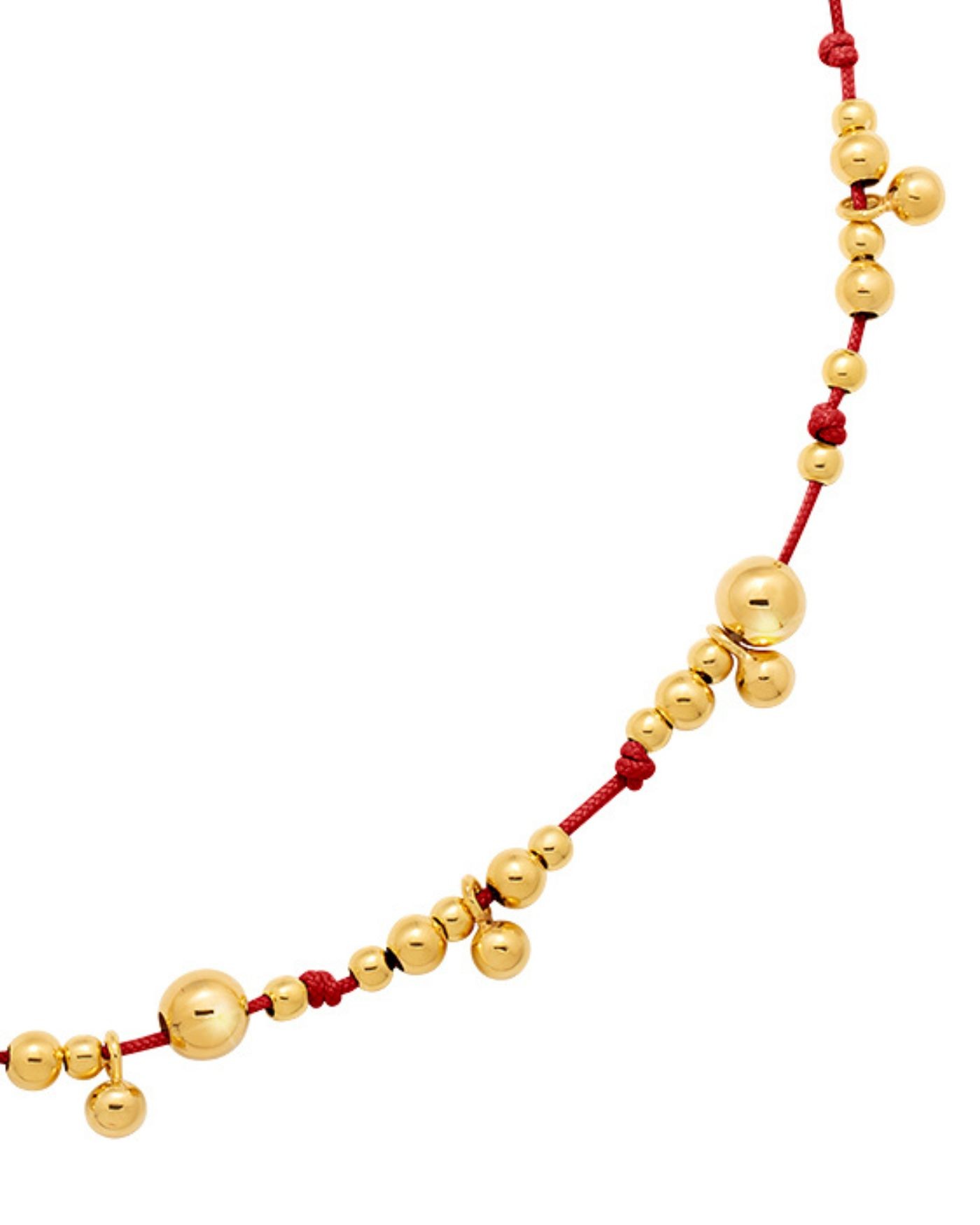 Necklace on red cord with gold-gilded beads  - 3