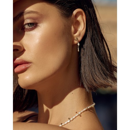 Hanging earrings with gilded teardrops and natural pearls Fresh Water  - 4