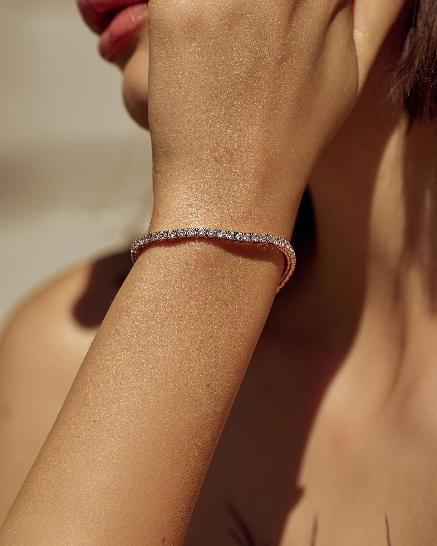 Pozłacana na różowo bransoletka Tennis z białymi cyrkoniami D.2,75mm  - 4