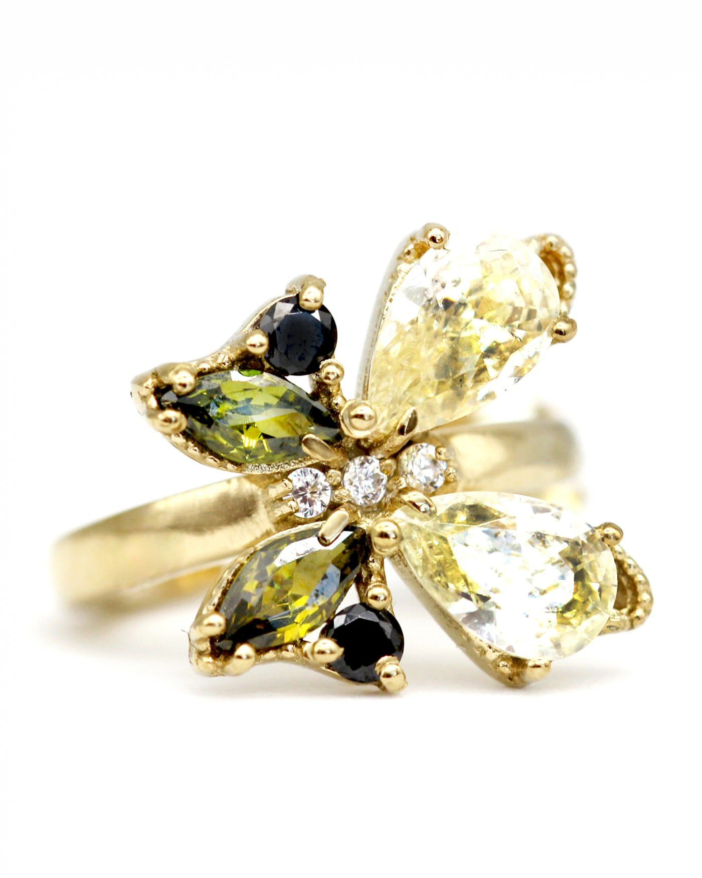 Mini Hoop Schmetterlingsohrringe Farfalla mit Schwarzen und Olivin Zirkonia  - 2