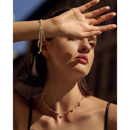 Bracelet on mint cord with gold-gilded beads  - 4
