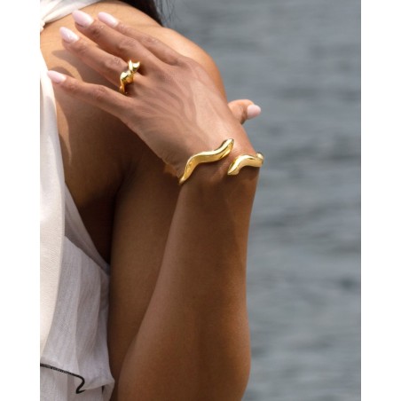 Pozłacany 18-karatowym złotem Pierścionek Onde z dmuchanego srebra  - 3