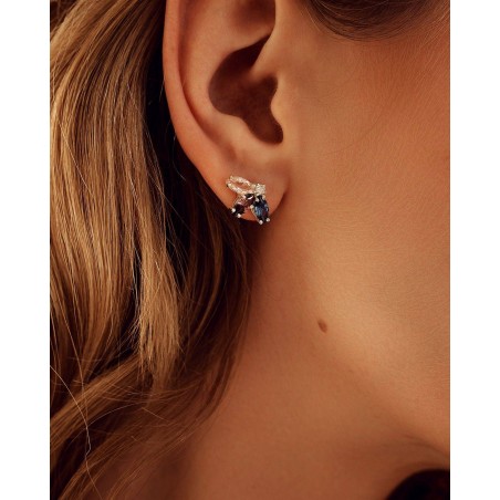 Blume Ohrringe Fiore mit Rhodolith und Saphir  - 1