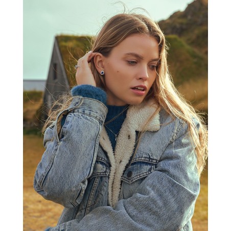 Orecchini Kate in argento sterling rodiato con zirconi di colore zaffiro  - 4