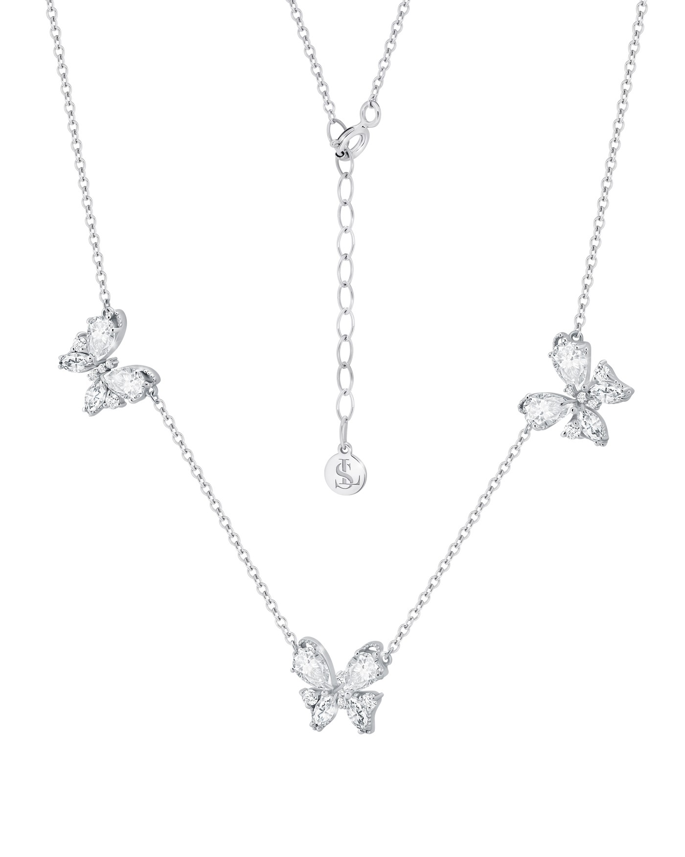 Farfalla Butterfly necklace with white zircons  - 2