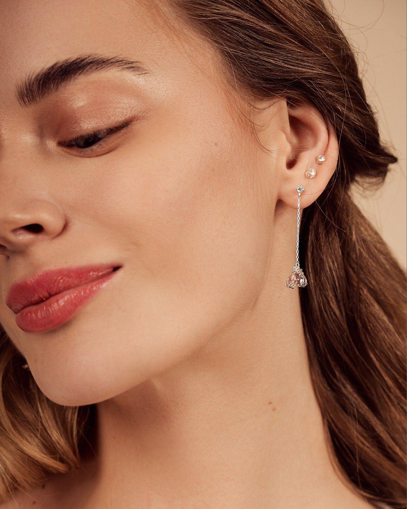 Blume Ohrringe mit Anhänger Fiore mit Rhodolith und Saphir  - 1