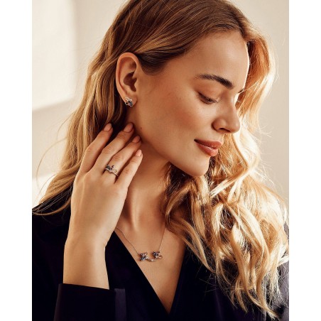 Flower Earrings Fiore with Rhodolite and Sapphire  - 4