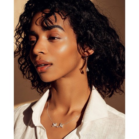 Flower Pendant earrings Fiore with white zircons  - 1