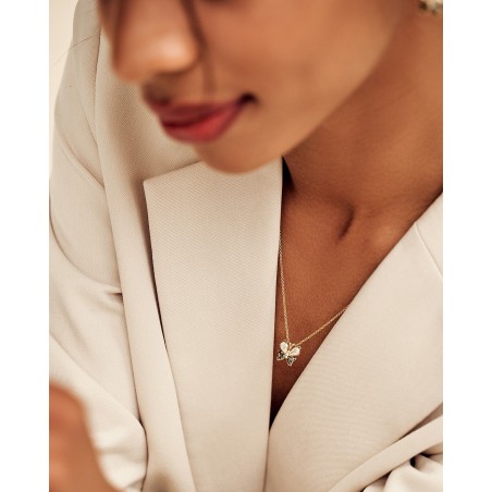 Farfalla Butterfly necklace with black and olivine zircons  - 1