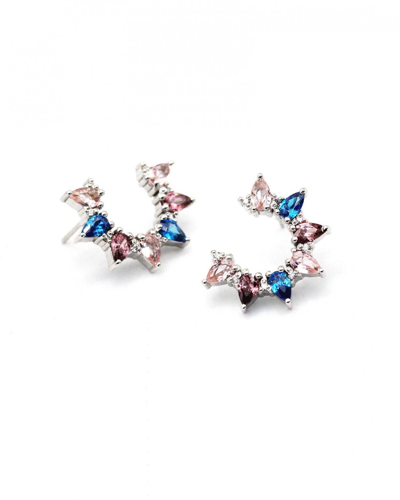 Blume Plumeria Ohrringe mit Rhodolith und Saphir  - 3