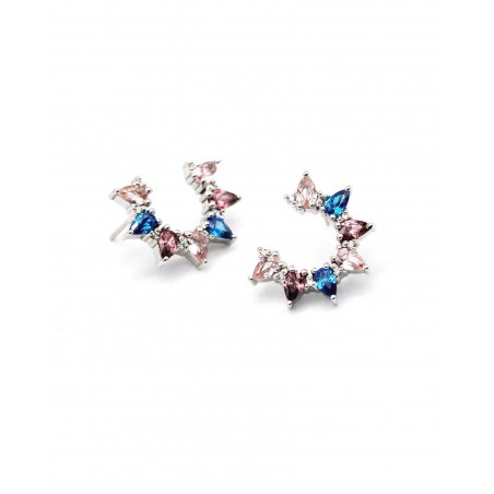 Flower Plumeria Earrings with Rhodolite and Sapphire  - 3