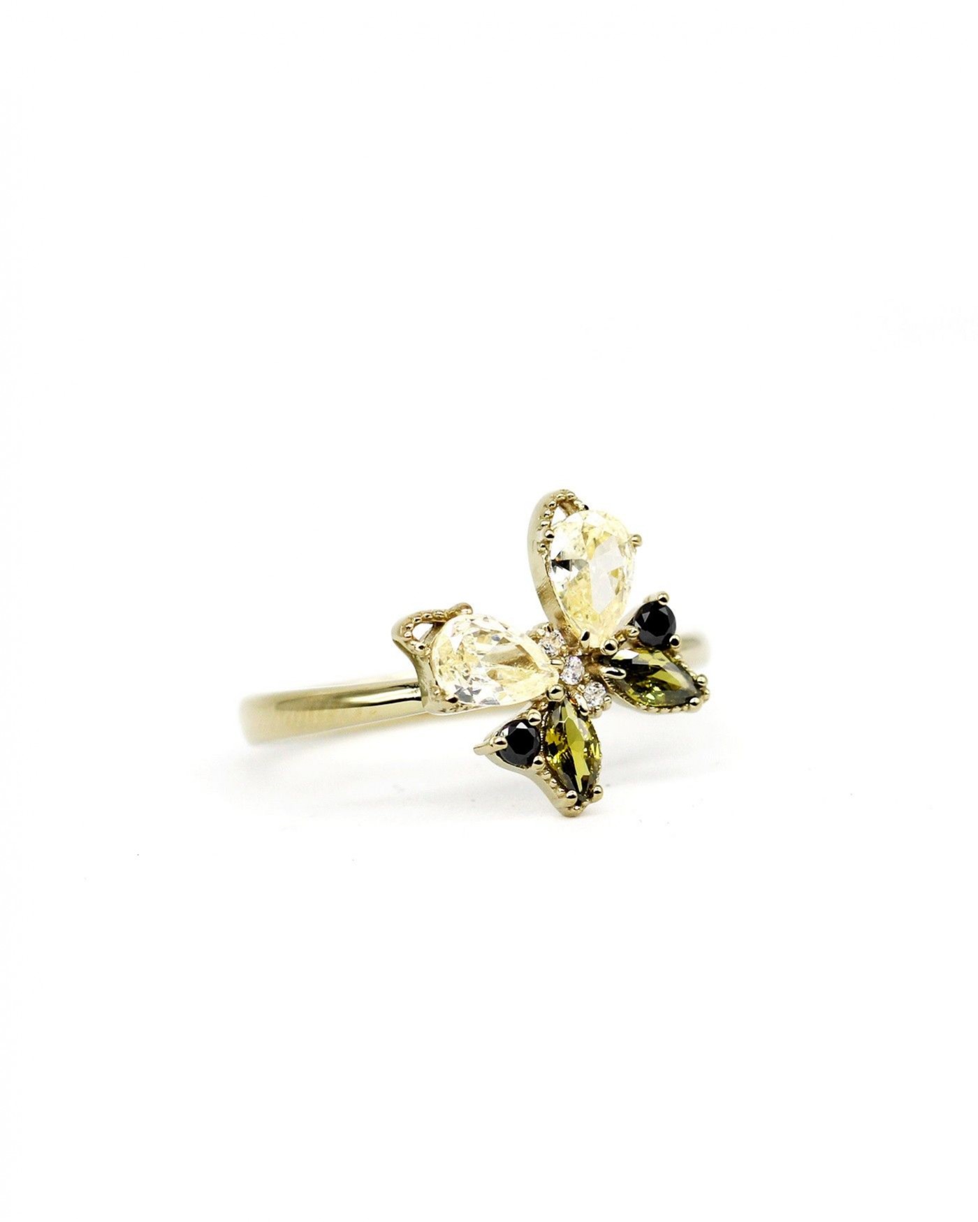 Farfalla Butterfly Ring with black and olivine zircons  - 3
