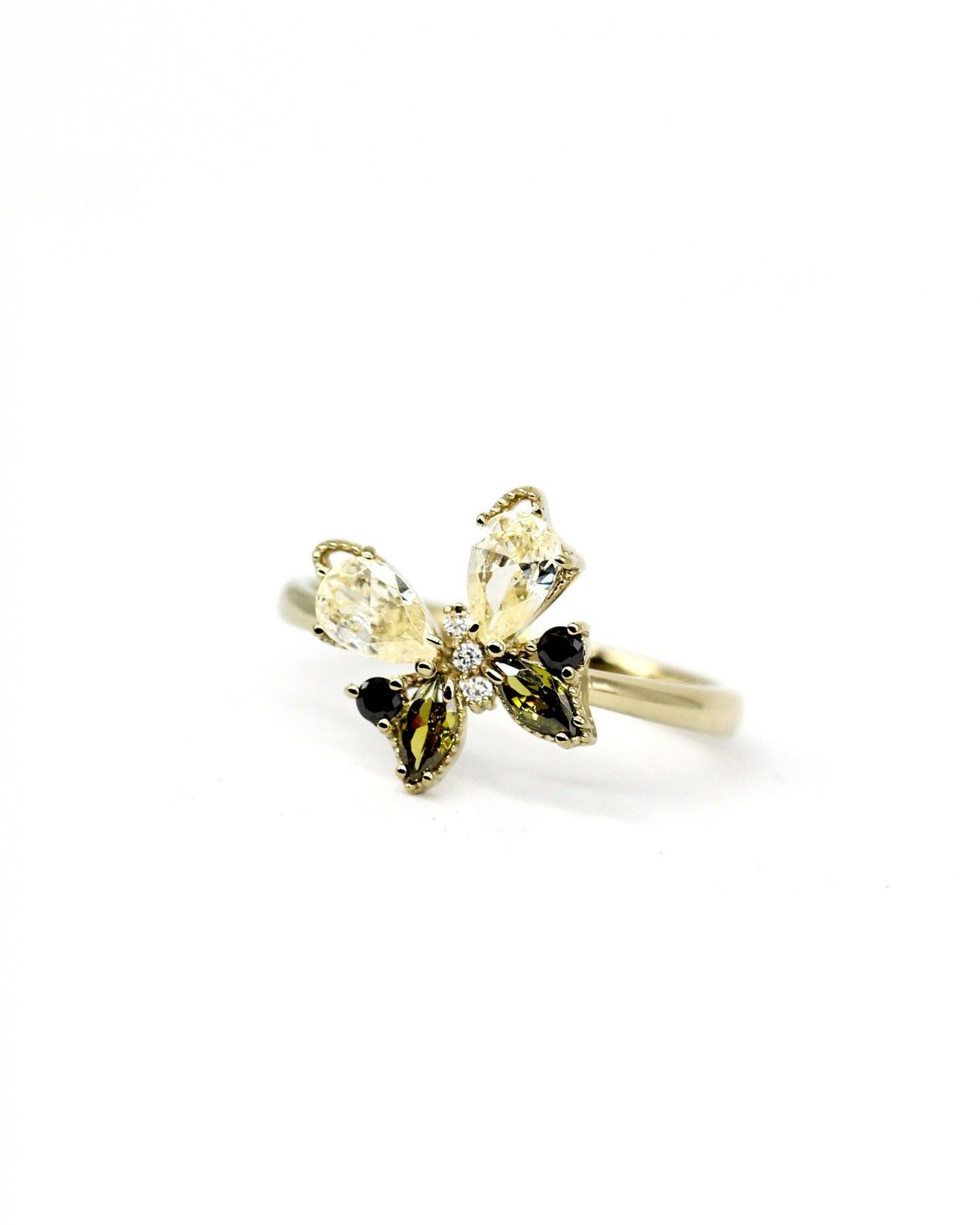 Farfalla Butterfly Ring with black and olivine zircons  - 2