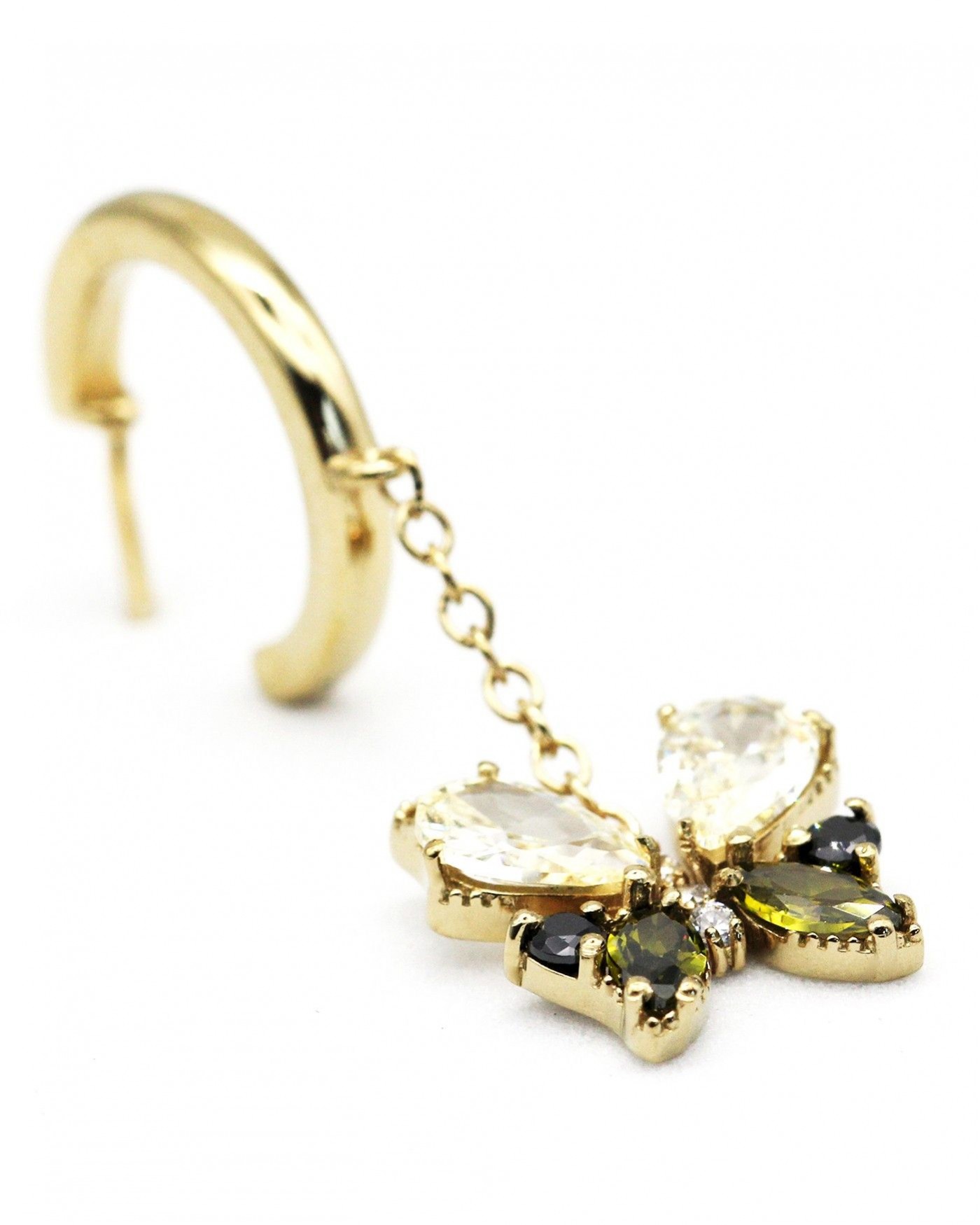 Pendant Butterfly Earrings Farfalla with black and olivine zircons  - 3