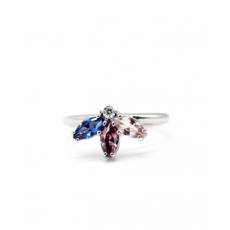 Anello Fiore con Rhodolite e Zaffiro  - 3