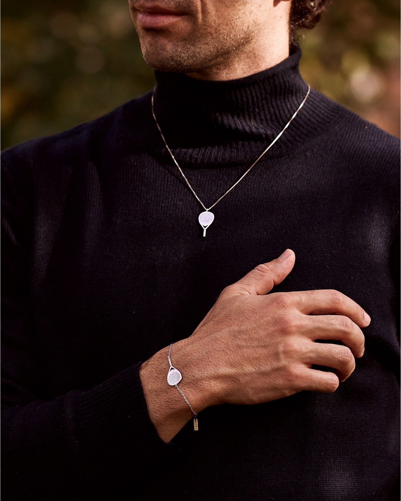 Herren Silber Padel Halskette X3  - 4