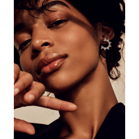 Plumeria Flower Earrings with white Zircons  - 1