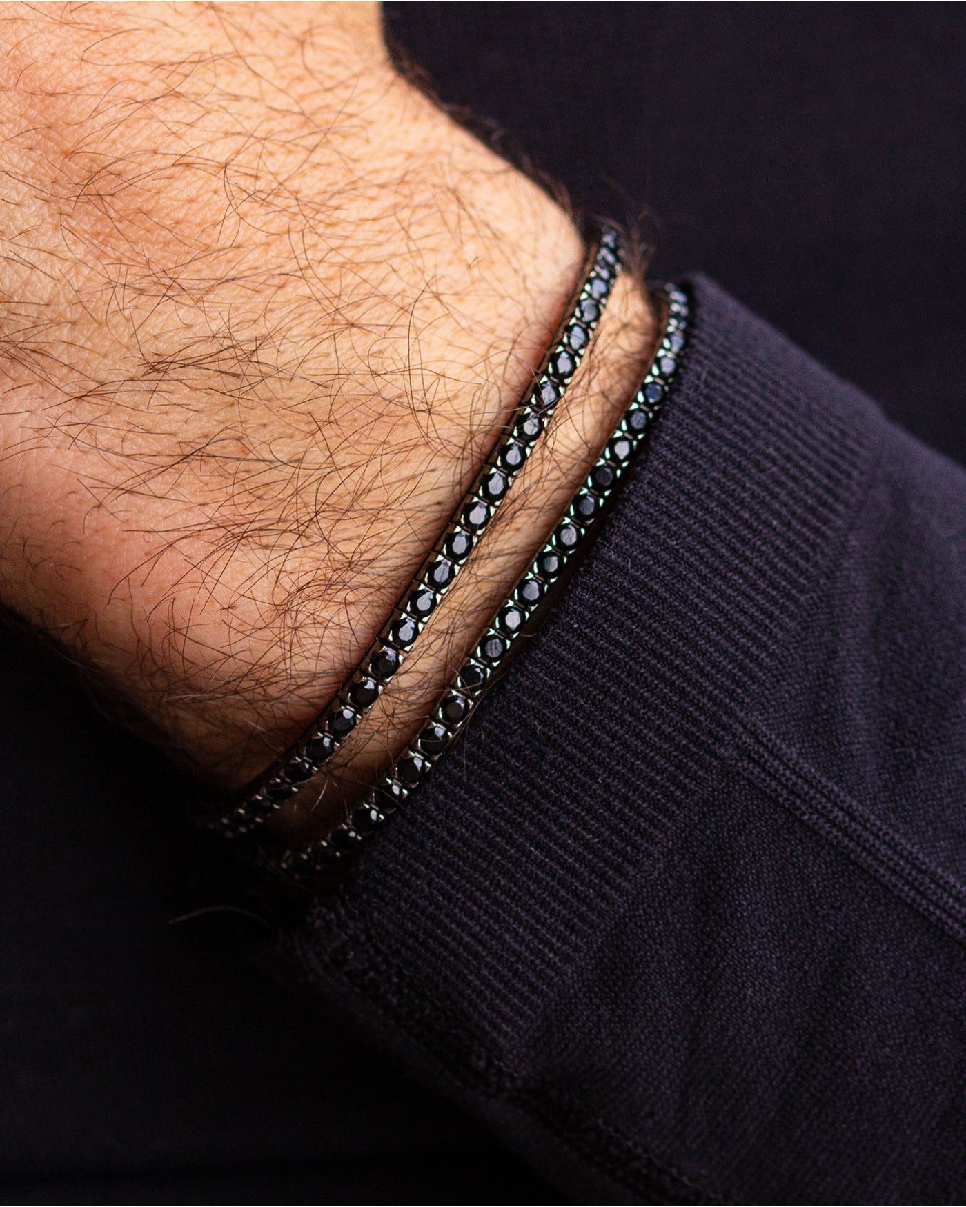 Silbernes Tennisarmband rhodiniert schwarz mit schwarzem Zirkonia  - 2